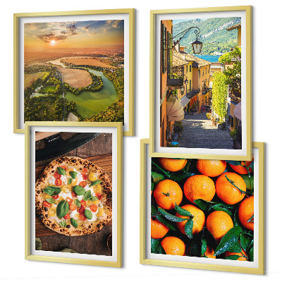 Conjunto de 4 quadros com moldura ruas de colinas de rios italianos