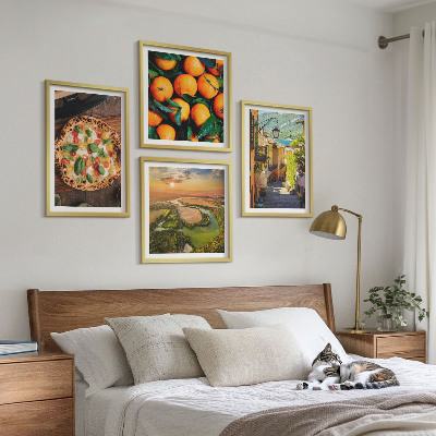 Conjunto de 4 quadros com moldura ruas de colinas de rios italianos