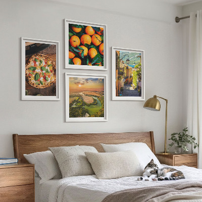 Conjunto de 4 quadros com moldura ruas de colinas de rios italianos