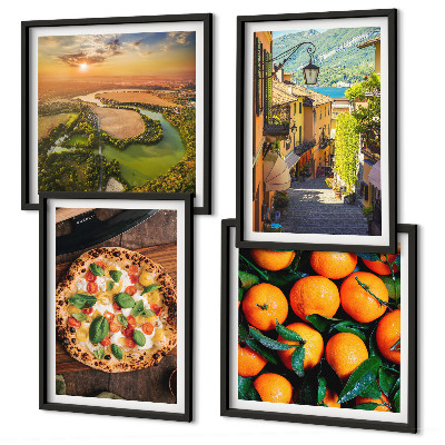 Conjunto de 4 quadros com moldura ruas de colinas de rios italianos