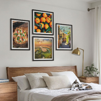 Conjunto de 4 quadros com moldura ruas de colinas de rios italianos
