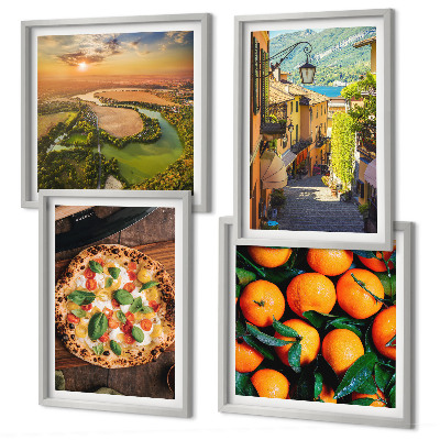 Conjunto de 4 quadros com moldura ruas de colinas de rios italianos