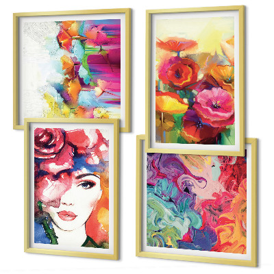 Composição de quadros Retrato de flores em cores intensas