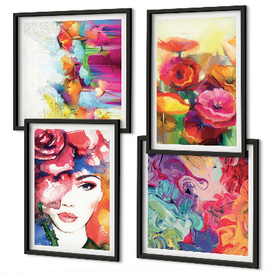 Composição de quadros Retrato de flores em cores intensas