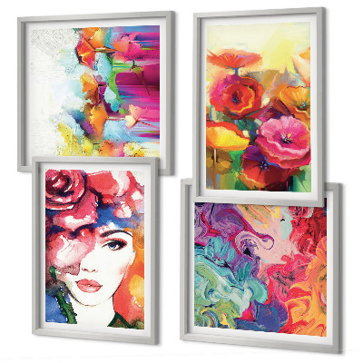 Composição de quadros Retrato de flores em cores intensas