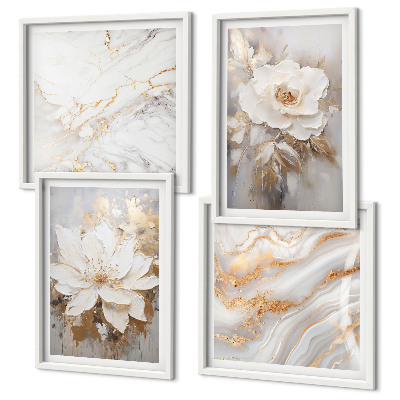 Conjunto de 4 quadros com moldura Flores abstratas em mármore
