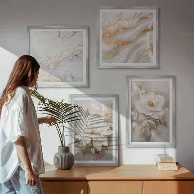 Conjunto de 4 quadros com moldura Flores abstratas em mármore