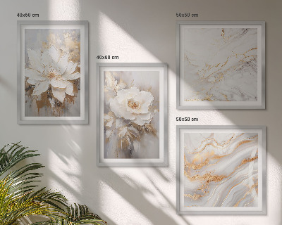 Conjunto de 4 quadros com moldura Flores abstratas em mármore