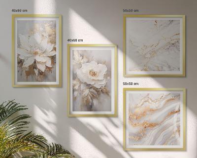 Conjunto de 4 quadros com moldura Flores abstratas em mármore