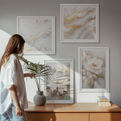 Conjunto de 4 quadros com moldura Flores abstratas em mármore