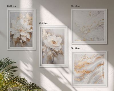 Conjunto de 4 quadros com moldura Flores abstratas em mármore