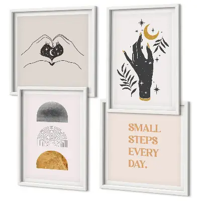 Políptico com moldura ilustrações minimalistas estilo boho