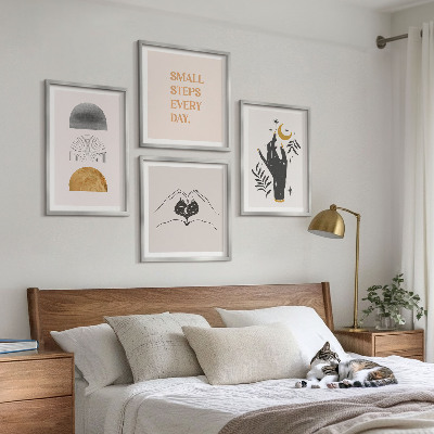 Políptico com moldura Ilustrações minimalistas boho