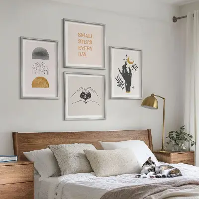 Políptico com moldura ilustrações minimalistas estilo boho