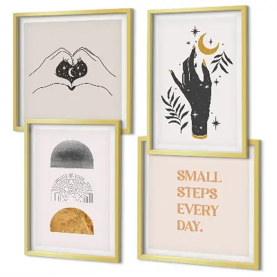 Políptico com moldura ilustrações minimalistas estilo boho