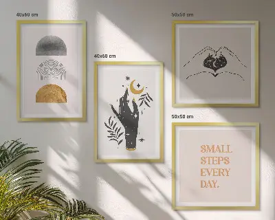 Políptico com moldura ilustrações minimalistas estilo boho
