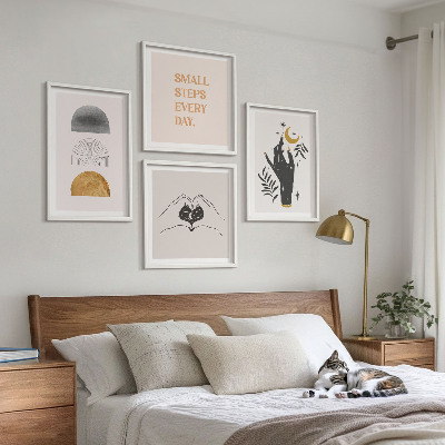 Políptico com moldura Ilustrações minimalistas boho