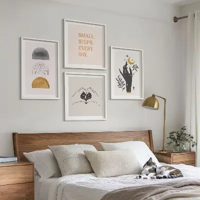 Políptico com moldura ilustrações minimalistas estilo boho