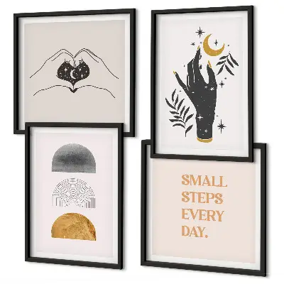 Políptico com moldura ilustrações minimalistas estilo boho