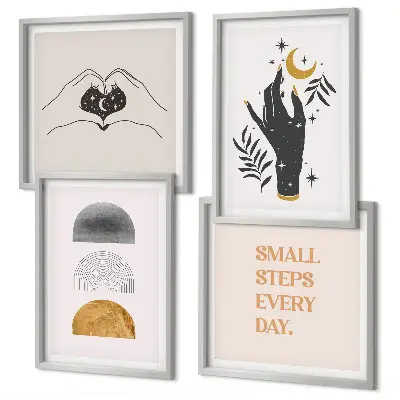 Políptico com moldura ilustrações minimalistas estilo boho