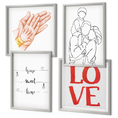 Políptico com moldura Ilustrações de família para placas de casas