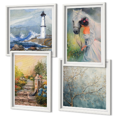 Composição de quadros Farol Paisagem Menina Cavalo