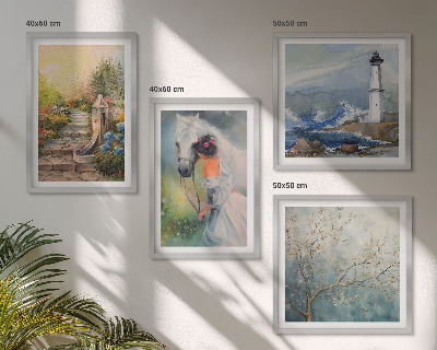 Composição de quadros Farol Paisagem Menina Cavalo