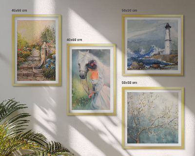 Composição de quadros Farol Paisagem Menina Cavalo