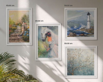 Composição de quadros Farol Paisagem Menina Cavalo