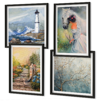 Composição de quadros Farol Paisagem Menina Cavalo
