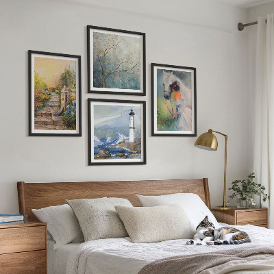Composição de quadros Farol Paisagem Menina Cavalo