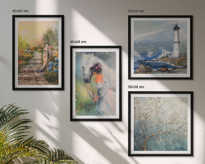 Composição de quadros Farol Paisagem Menina Cavalo