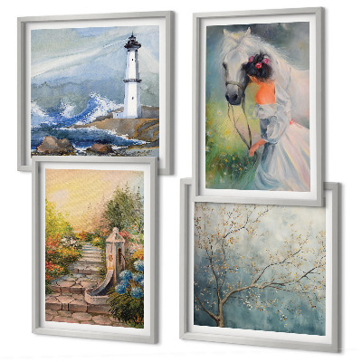 Composição de quadros Farol Paisagem Menina Cavalo
