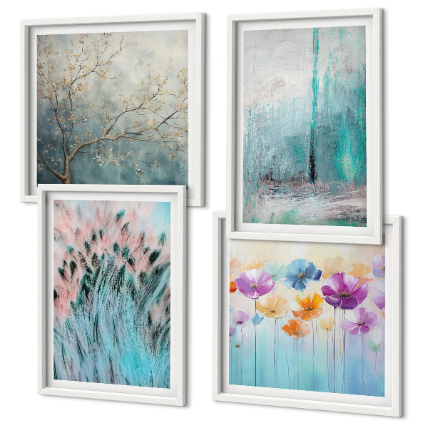 Conjunto de 4 quadros com moldura Padrões de fundo com flores em tons pastel
