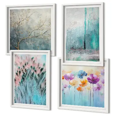 Conjunto de 4 quadros com moldura com padrões de fundo de flores em tons pastel