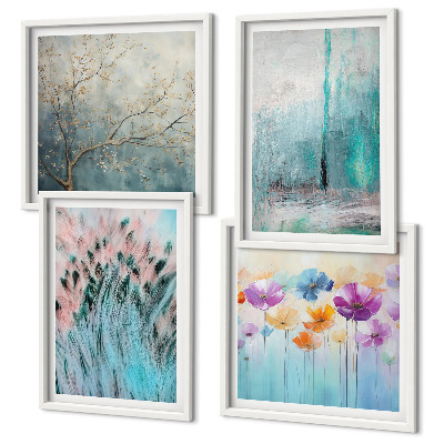Conjunto de 4 quadros com moldura Padrões de fundo com flores em tons pastel