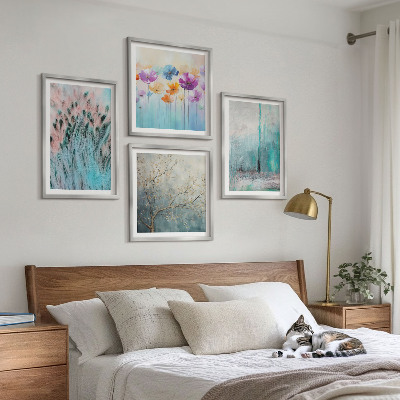 Conjunto de 4 quadros com moldura Padrões de fundo com flores em tons pastel
