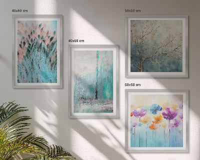 Conjunto de 4 quadros com moldura Padrões de fundo com flores em tons pastel