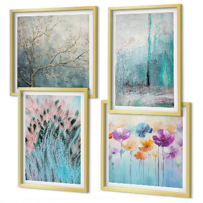 Conjunto de 4 quadros com moldura Padrões de fundo com flores em tons pastel