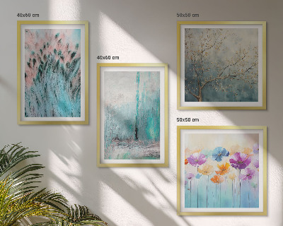Conjunto de 4 quadros com moldura Padrões de fundo com flores em tons pastel