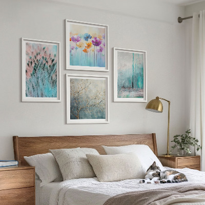 Conjunto de 4 quadros com moldura Padrões de fundo com flores em tons pastel