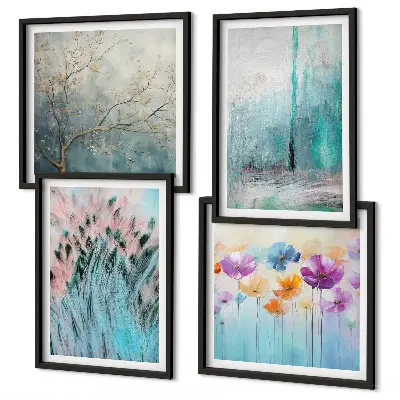 Conjunto de 4 quadros com moldura com padrões de fundo de flores em tons pastel