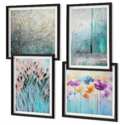 Conjunto de 4 quadros com moldura Padrões de fundo com flores em tons pastel