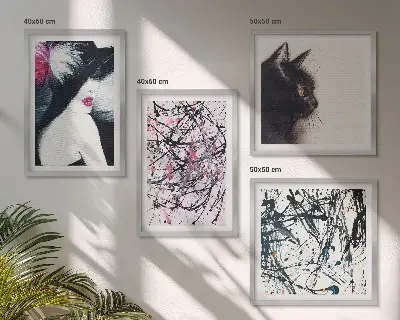 Pintura de gato com padrões abstratos políptico com moldura