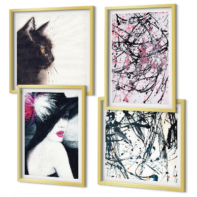 Políptico com moldura Padrões abstratos de pintura de gato