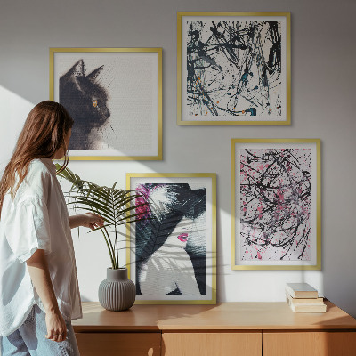 Políptico com moldura Padrões abstratos de pintura de gato