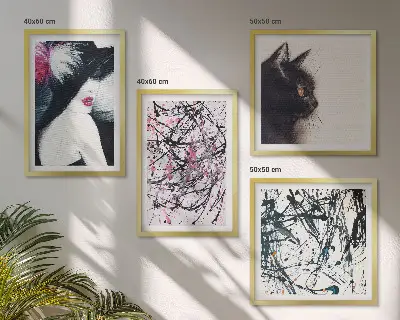 Pintura de gato com padrões abstratos políptico com moldura