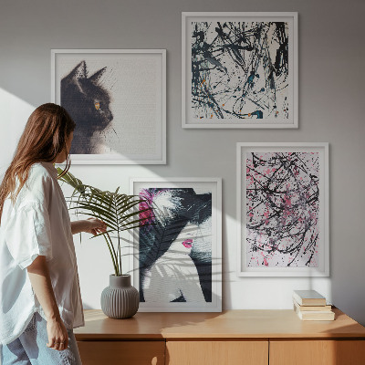 Políptico com moldura Padrões abstratos de pintura de gato