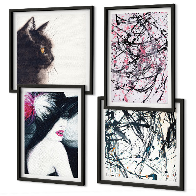 Políptico com moldura Padrões abstratos de pintura de gato