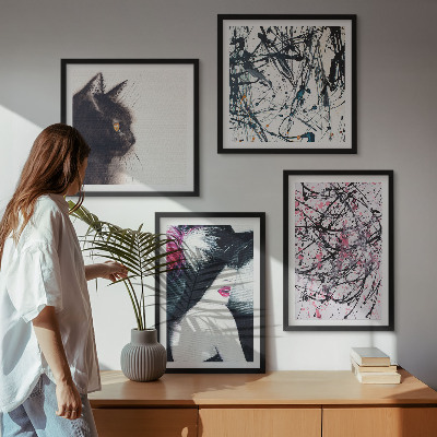 Políptico com moldura Padrões abstratos de pintura de gato